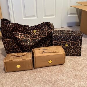Joy Mangano Leopard & Tan Print Jewelry storage or Travel Bag Set